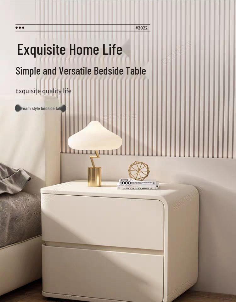 Modern Cream Leather Bedside Table - No Installation Needed