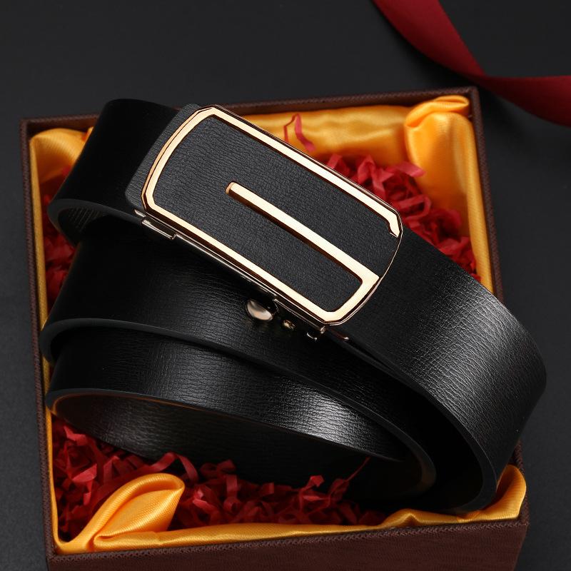 Genuine Leather Toothless Automatic Buckle Leather Belt for Men and Young Men Simple and Versatile Business Casual Trousers
