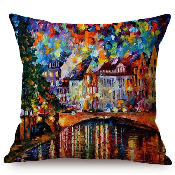 Mediterranean Beautiful Italy Venice City Scenery Oil Painting Style Sofa Decoration Pillow Case Ocean Landscape Cushion Cover