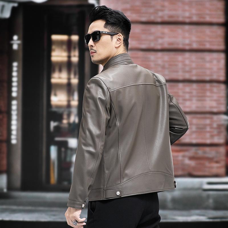 Spring and Autumn Genuine Leather Jacket Men's Sheepskin Jacket Stand Collar Leather Jacket Business Men's Jacket