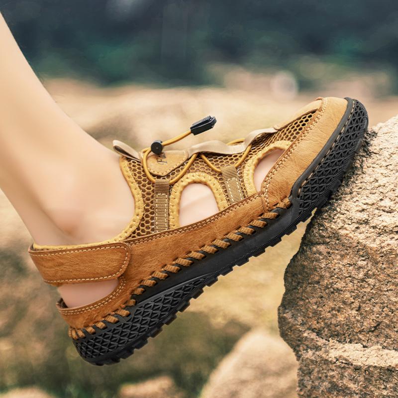 Men Hiking Sandals Outdoor Black Brown Wide Palm Athletic Closed Toe Sport Sandals Summer Beach Shoes Large Size