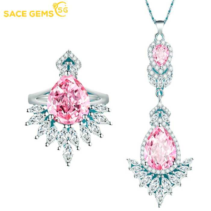 SACE GEMS Classic pink Zircon Ring  Pendant Necklace Jewelry Sets Wedding Party Gifts