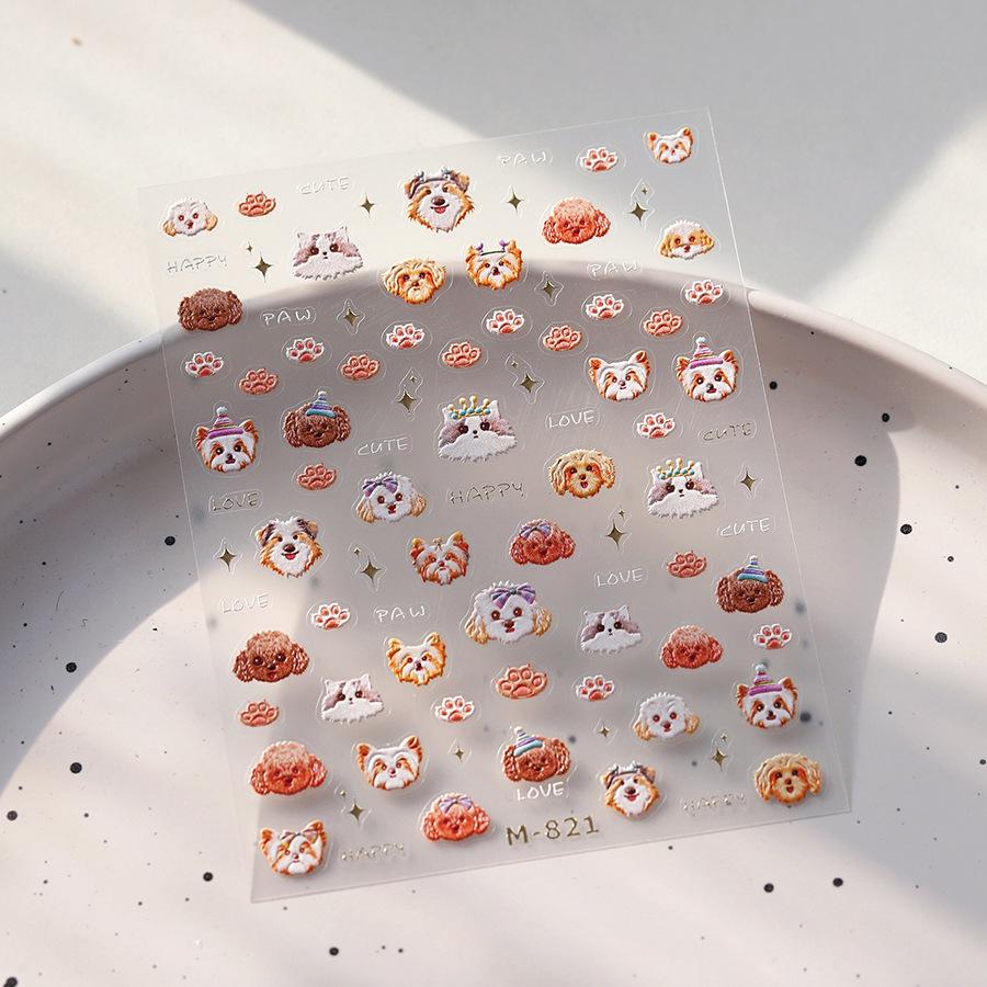 TENSOR Cute Dog Gold Frosted Nail Stickers M-821 Series, Self-Adhesive