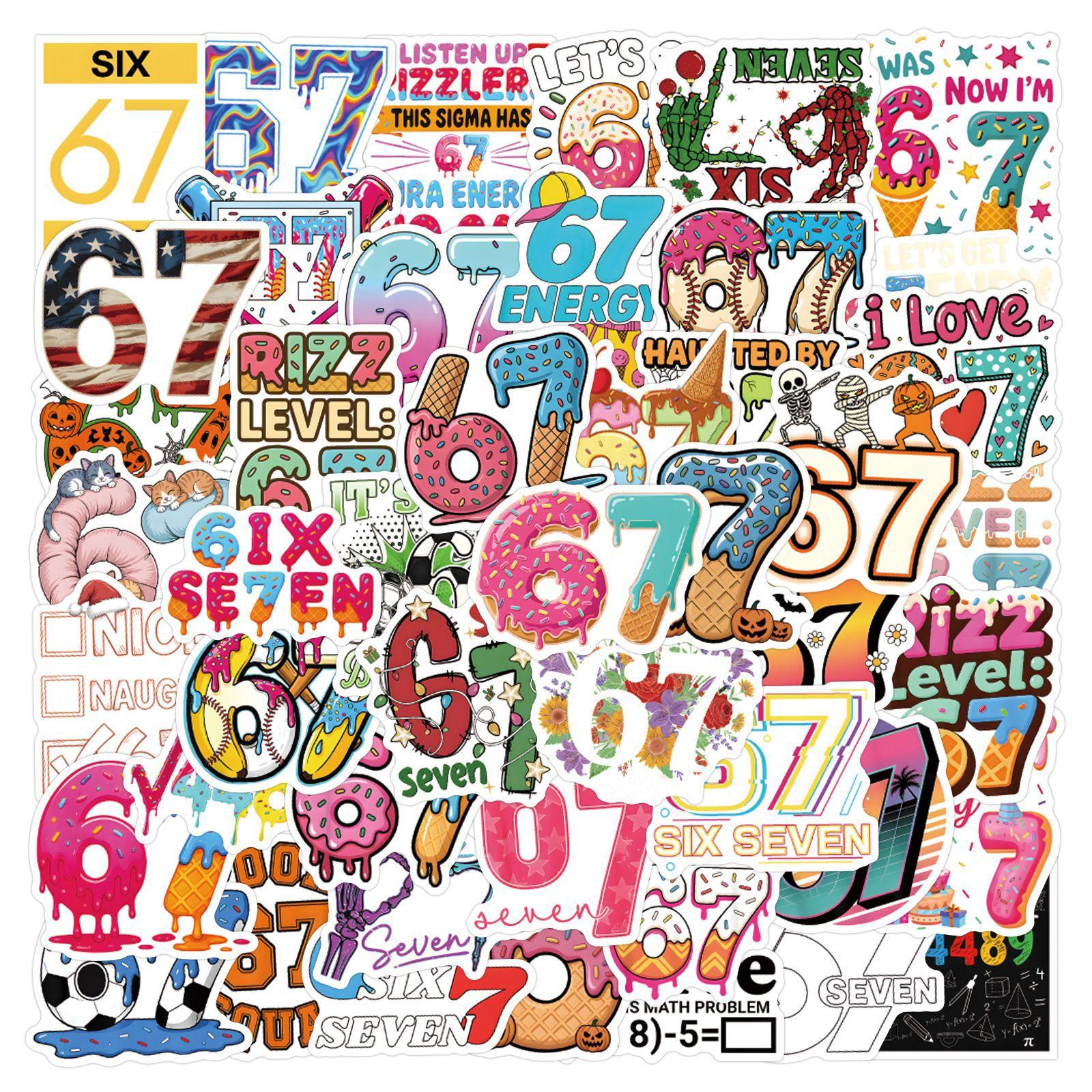 Discover Intime Unisex Kids 10/50/55Pcs Cartoon Six Seven Stickers Humorous 67 Graffiti Stickers Designed For Diy Scrapbooking Phone Luggage Cup Water Resistant Decals