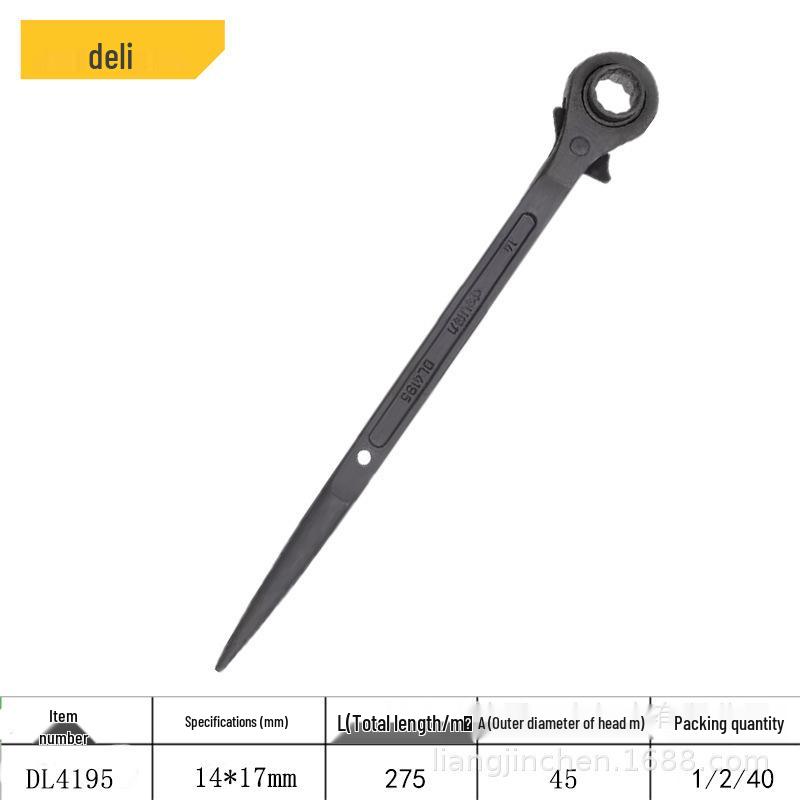 Deli Tools Blackened Pointed Tail Ratchet Scaffolder Wrench