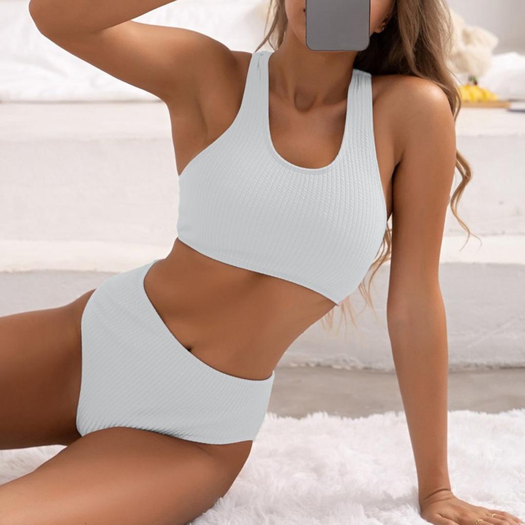 Damskie seksowne jednolite bikini jednolity kolor rozdzielne z wkładkami na biustonosz bez fiszbin strój kąpielowy