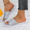 Fashion 2024 New Women Slippers Summer Light Weight Leather Shoes Women Platform Open Toe Crystal Slippers Women Gold Silver Mujer