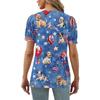 Women's Fashion Independence Day Print Top Puff Short Sleeve V-neck T-shirt Loose Casual T-shirt
