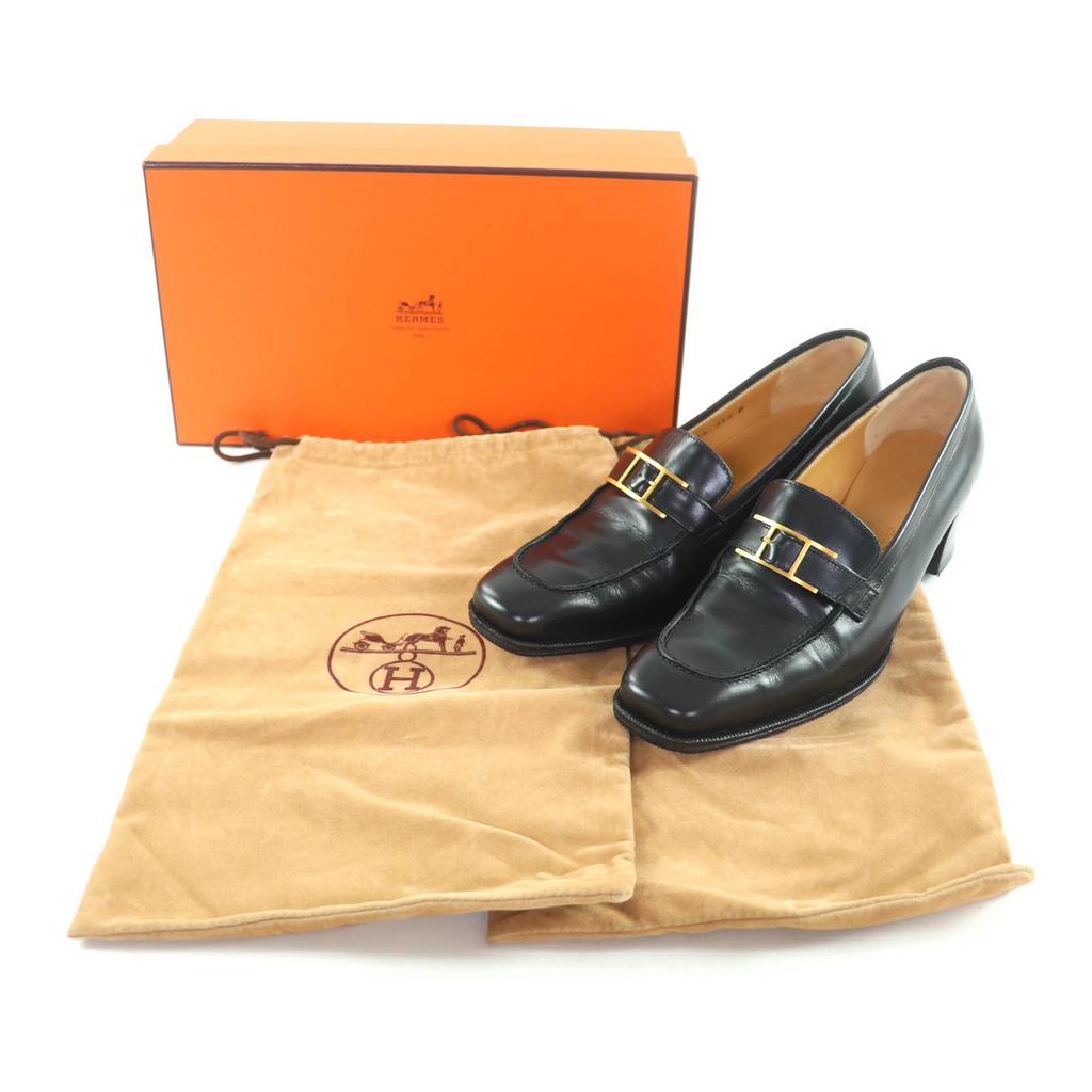Tolle HERMES Slipper schwarzes Leder Damen 35.5 Gebraucht