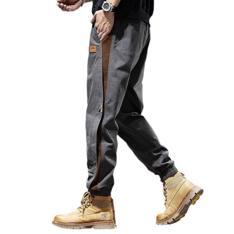 Men's Patchwork Color Block Casual Slim Fit Harem Pants - Spring/Autumn Trendy American Workwear.