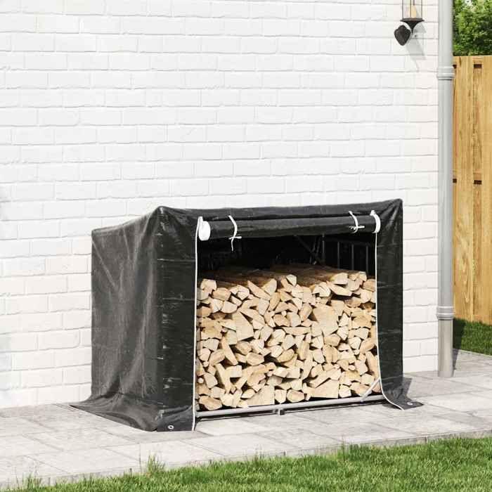 VidaXL Firewood Rack and Rain Cover Galvanized Steel, Log Storage, Fireplace Log Holder, 4104942