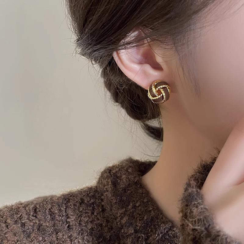 Retro Glaze Beaded Stud Earrings with Spiral Ear Hooks - Sophisticated Autumn-winter Earrings for An Elegant Look.