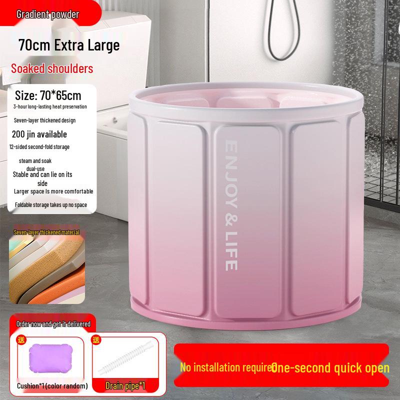 Folding Insulated Adult Soaking Tub - Anti-Rollover, Cotton-Padded, Large Size (Blue/Pink)