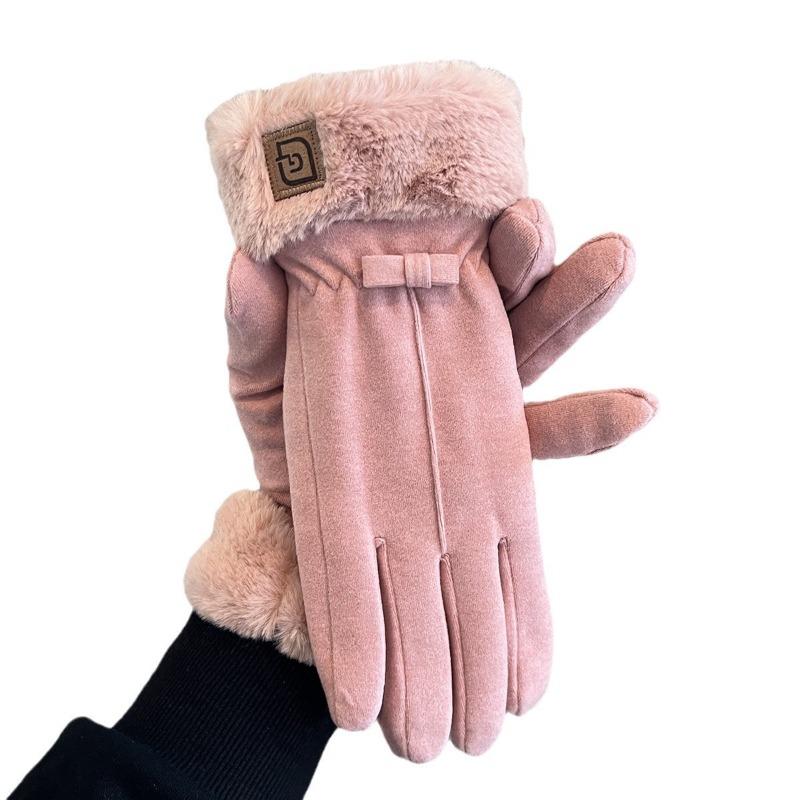 Fleece Thickened Warm Gloves Winter Women Windproof Cold Students Outdoor Riding Electric Vehicles Five-finger Tide