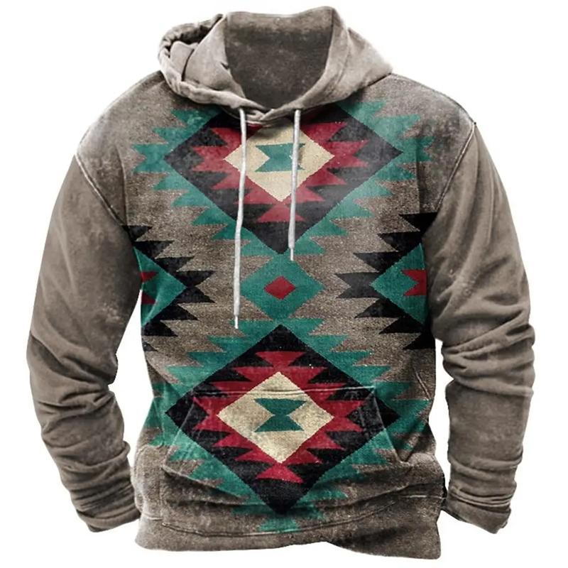 Vintage Graphic Men's Hoodies Indian Traditional Print Pullovers Oversized Casual Hooded Sweatshirts Ropa Hombre Unisex Clothing