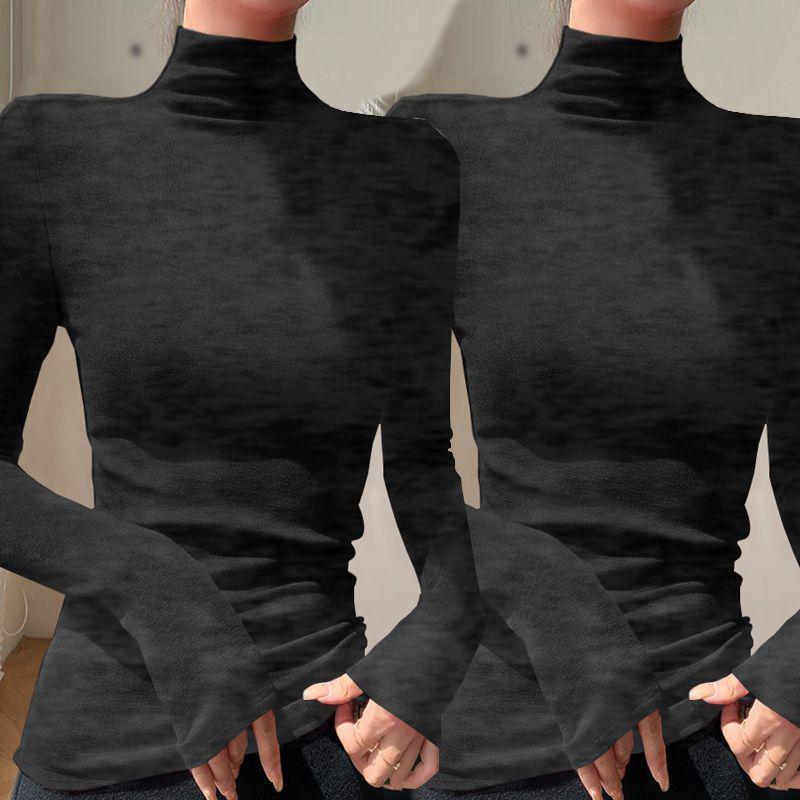Chic Slim-fit High-neck Long-sleeve Base Layer: Solid Color, Flattering, Versatile Autumn/Winter Top