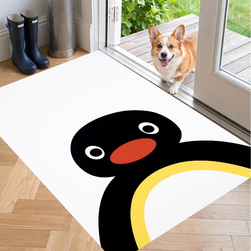 Crystal Velvet Rug with Pingu Design, Soft Non-Slip Floor Mat for Living Room Bedroom Decor