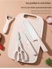 5-Piece Multi-functional Wheat Straw Cutting Board Set: Includes Kitchen Knife, Fruit Knife, Scissors, Chopping Board, Outdoor Knife.