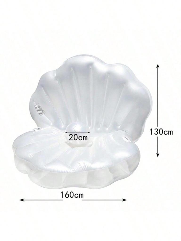 Inflatable Shell Shaped White PVC Seashell Pool Float, Blow Up Giant Clam Floatie with Pearl Ball, Shell Pool Floating Ride On
