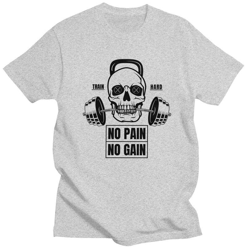 Custom No Pain No Gain T Shirts Men Pure Cotton Tee Tops Bodybuilding Fitness Gym Tshirts Casual Tshirt