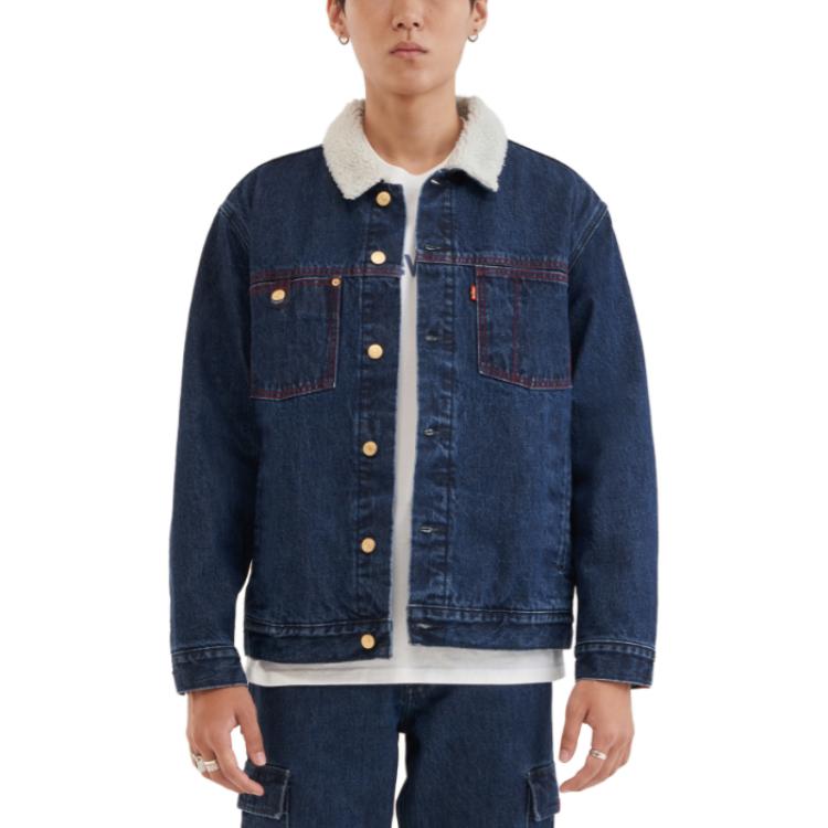 Levis Solid Color Single-Breasted Thick Long Sleeve Denim Jacket Men Jackets Blue A7369-0000