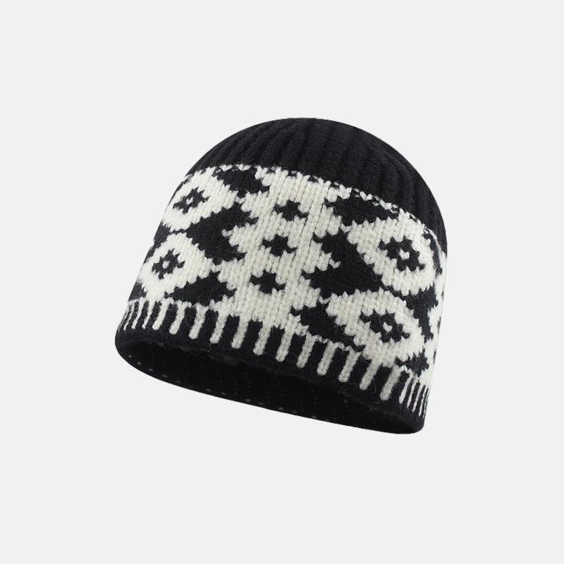 Knitted Fisherman Hat for Women's Retro Woolen Hat Big Head Circumference Showing Face Small Warm Ear Protection Hat
