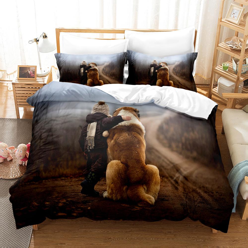 3D Digital Printing Bedding Four-piece Set Three-piece Set Animal Puppy Bed Sheet Quilt Pillow
