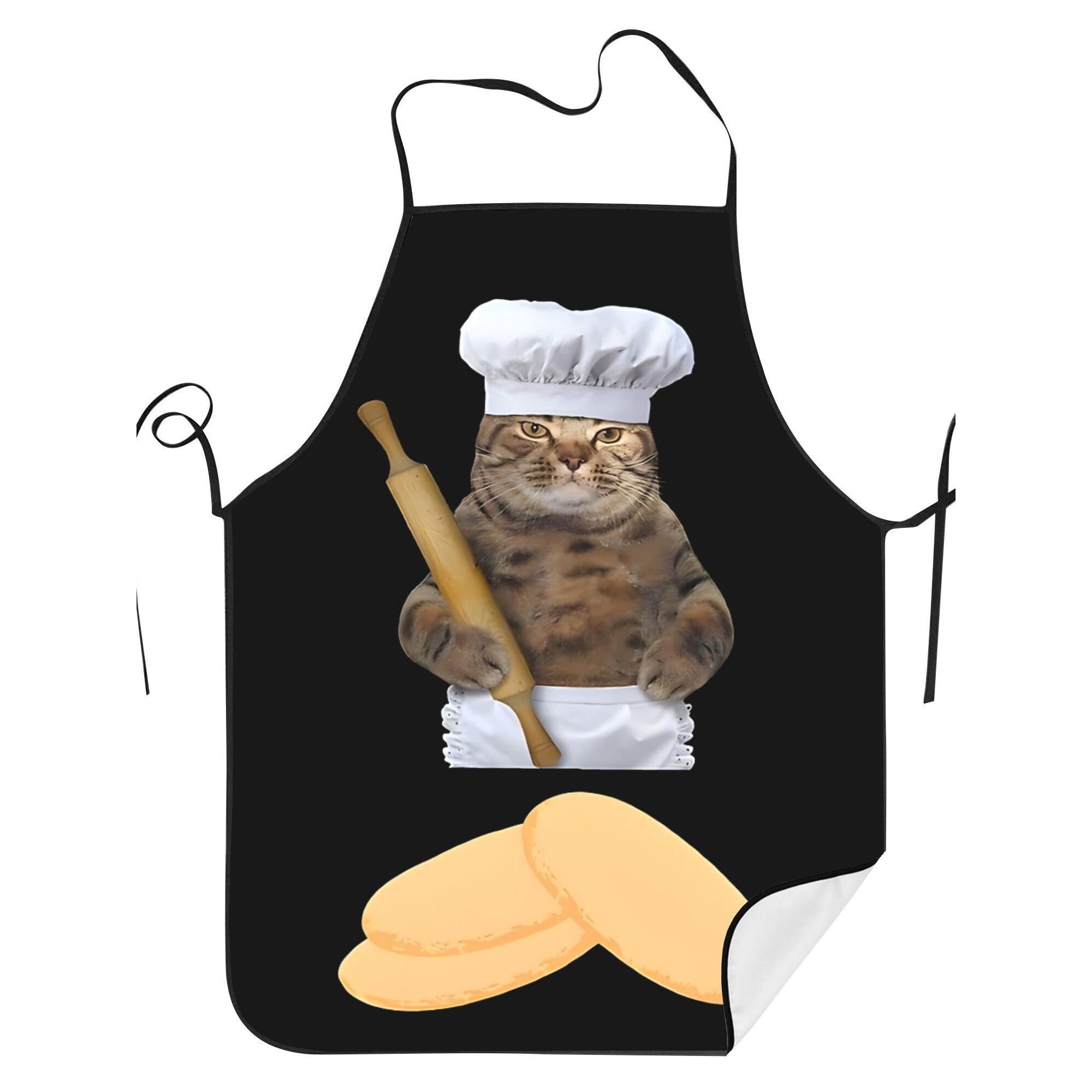 

Funny Chef Cat Apron, Baking Cat with Rolling Pin Pattern, Kitchen Cooking Bib, Multiple Sizes Available 38X47cm(15X19in)