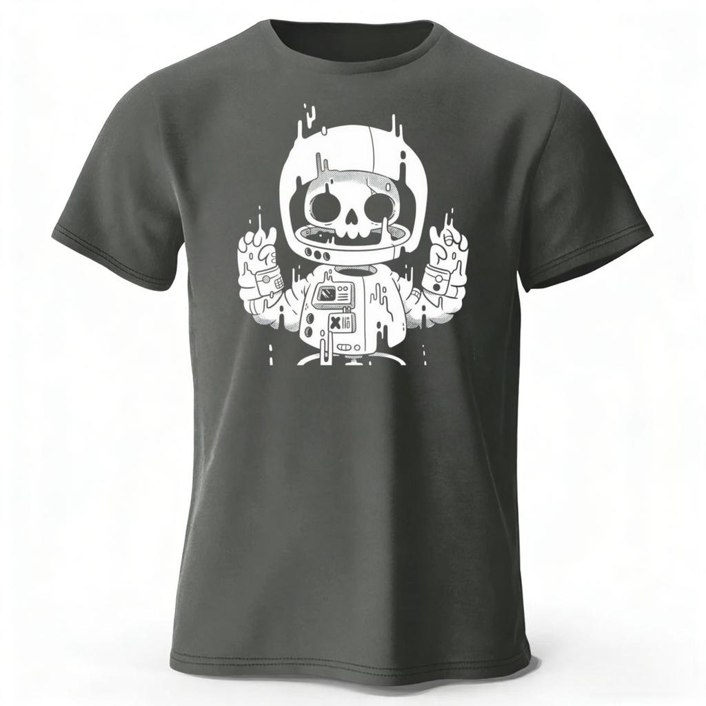 Creative Astronaut Skull Print Pure Cotton Tshirt 2026 New Menwomen Loose Oversized Short Sleeved Tshirt Casual Daily Wear