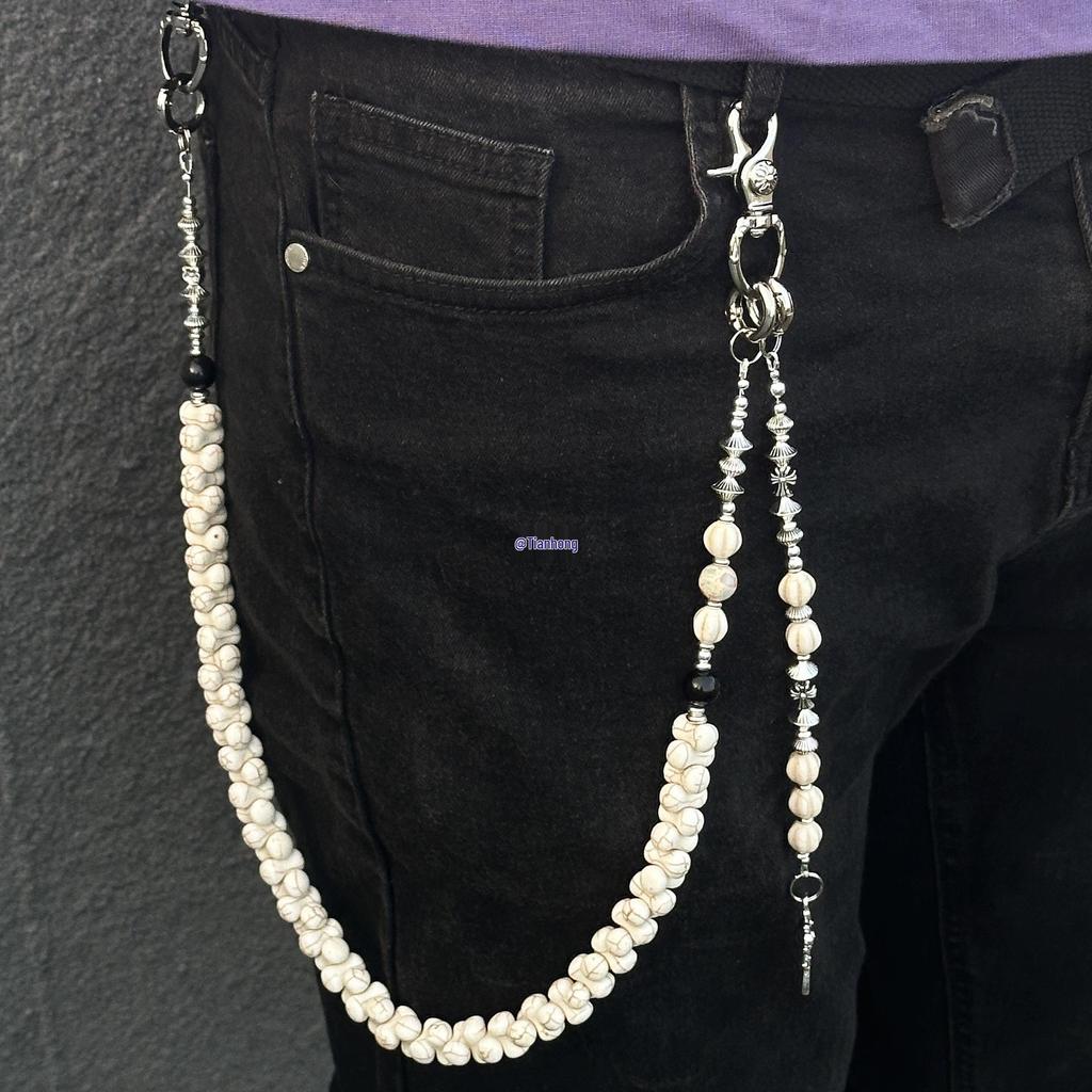 White Turquoise Bone Patchwork Waist Chain Charm