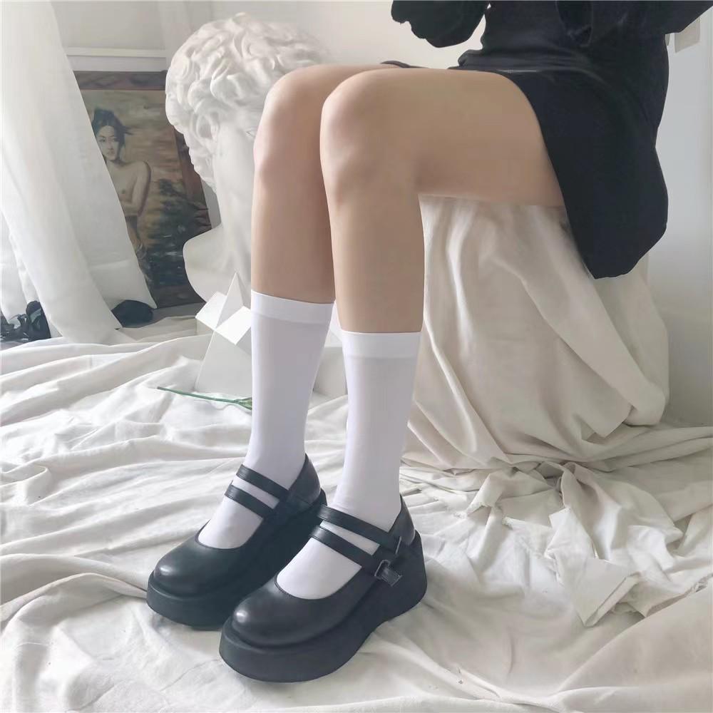 Academy Style Black & White Striped Thigh-High Velvet Socks