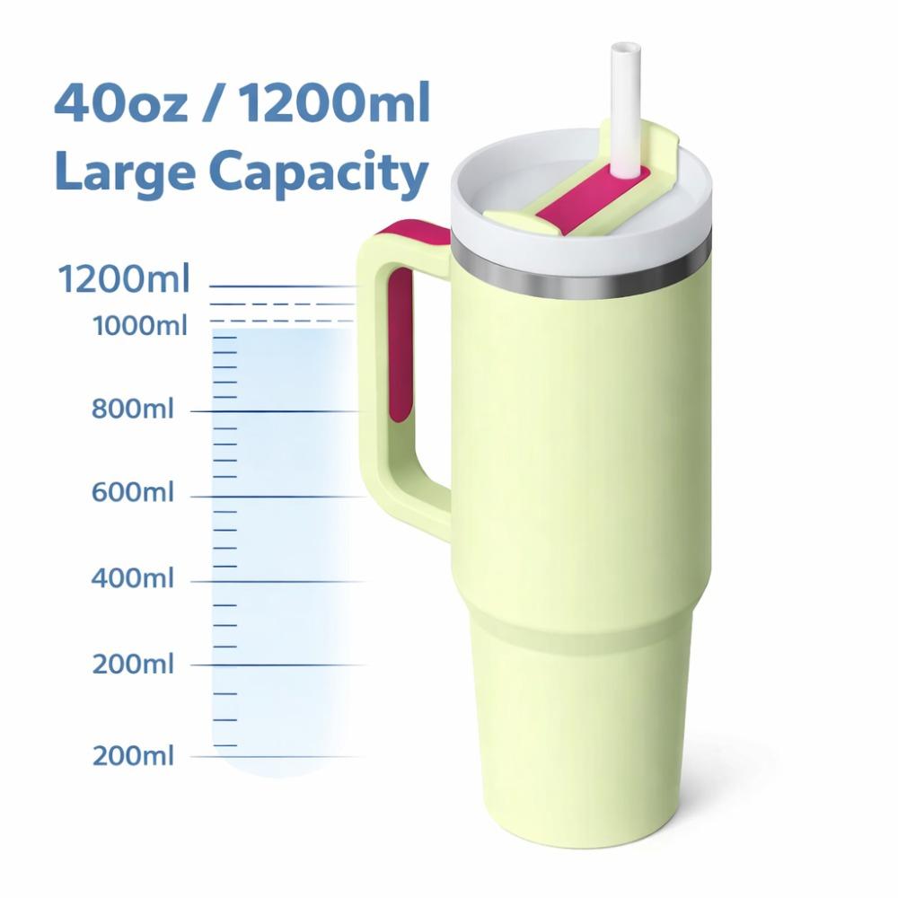 Insulated Tumbler with Handle and Straw Lid, 40oz Large Capacity Travel Mug, Stainless Steel Vacuum Cup for Cold Drinks