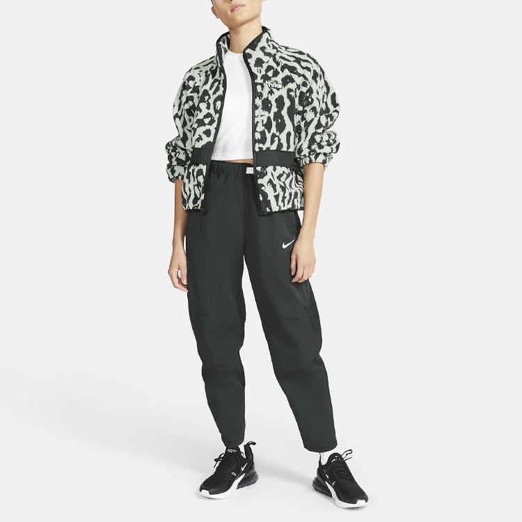 Nike Sportswear Sherpa Animal Print Fleece Collar Jacket Women Tops Smoky-Grey CU6592-070