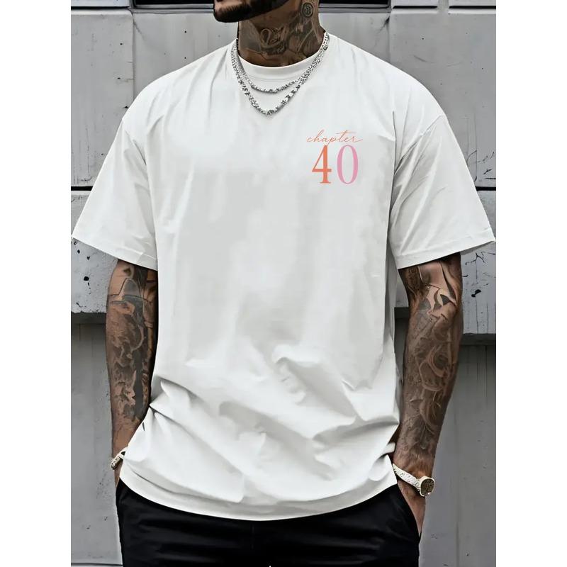 European Size Men's Drop-Shoulder T-Shirt, Chapter 40, Double-Sided Print Men's Loose Fit T-Shirt,New Trendy Style Men's Apparel,Men's Essential Front