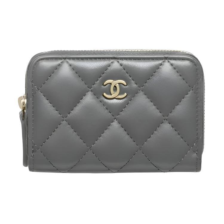CHANEL Lambskin Coin Purse Women's Gray Black AP0216-Y04059-U2363
