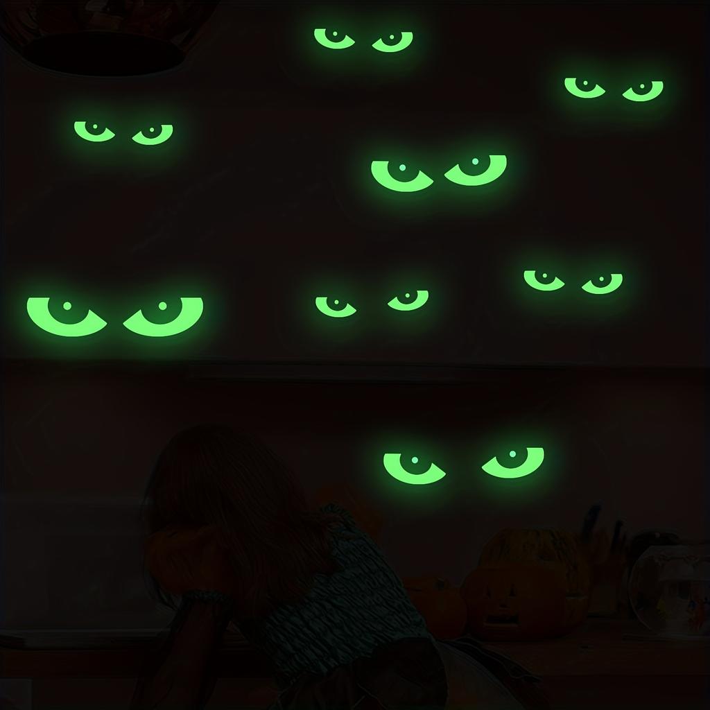 8 Pairs of Luminous Halloween Eye Window Stickers Removable Fluorescent Window Decoration Halloween Staircase Stickers