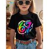 Kids Girls Rainbow Drip Number 67 Graphic TShirt Soft Cotton Crew Neck Tee Casual Summer Wear for Daily Schooltk0027