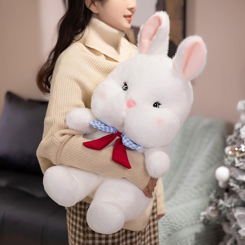 Rabbit Tie Bow Plush Toy Cartoon Stuffed Animal Doll Cute Kids Birthday Gift