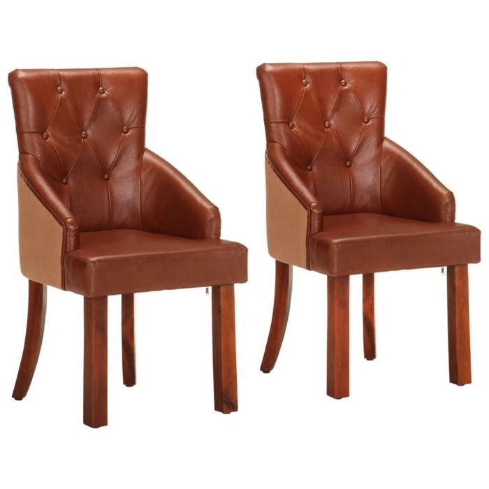 VidaXL Chaises de salle à manger 2 pcs Marron Cuir de chèvre véritable