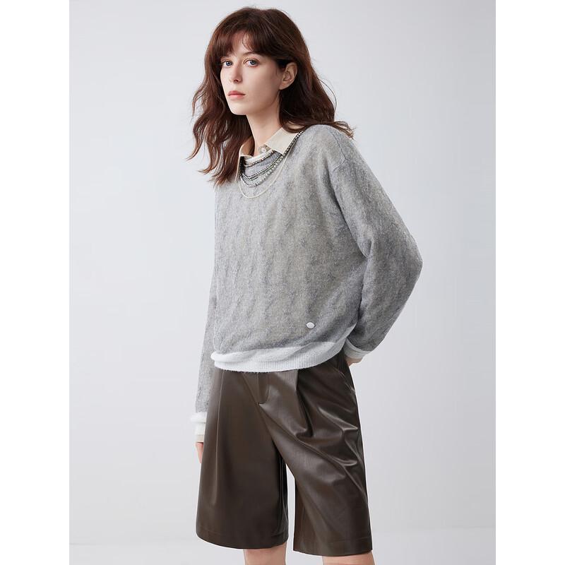 ELLE Women s Color Block Wool Mohair Knit Sweater S