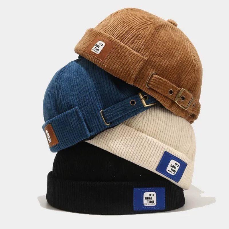 Corduroy Brimless Cap For Men Women Solid Color Retro Beanie Dome Hats Adjustable Landlord Docker Cap Streetwear Hip Hop Hats