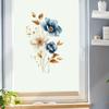 Simulated Blue White Floral Gold Leaves Wall Sticker Self-Adhesive Removable for Bedroom Hallway Elegant Home Decor Art
