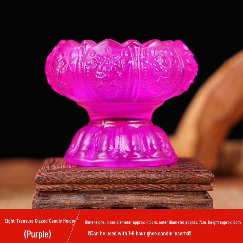 Seven-Color Crystal Lotus Candle Holder for Buddha Offerings | Eight Treasures Glass Butter Lamp Stand for Home