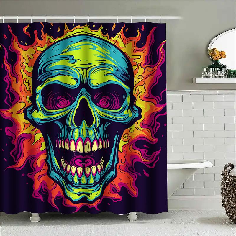 

Tuniu Psychedelic Skull Shower Curtain Neon Flaming Horror Art Bathroom Decor Vibrant Colorful Design W60H190(CM)-1 Pcs