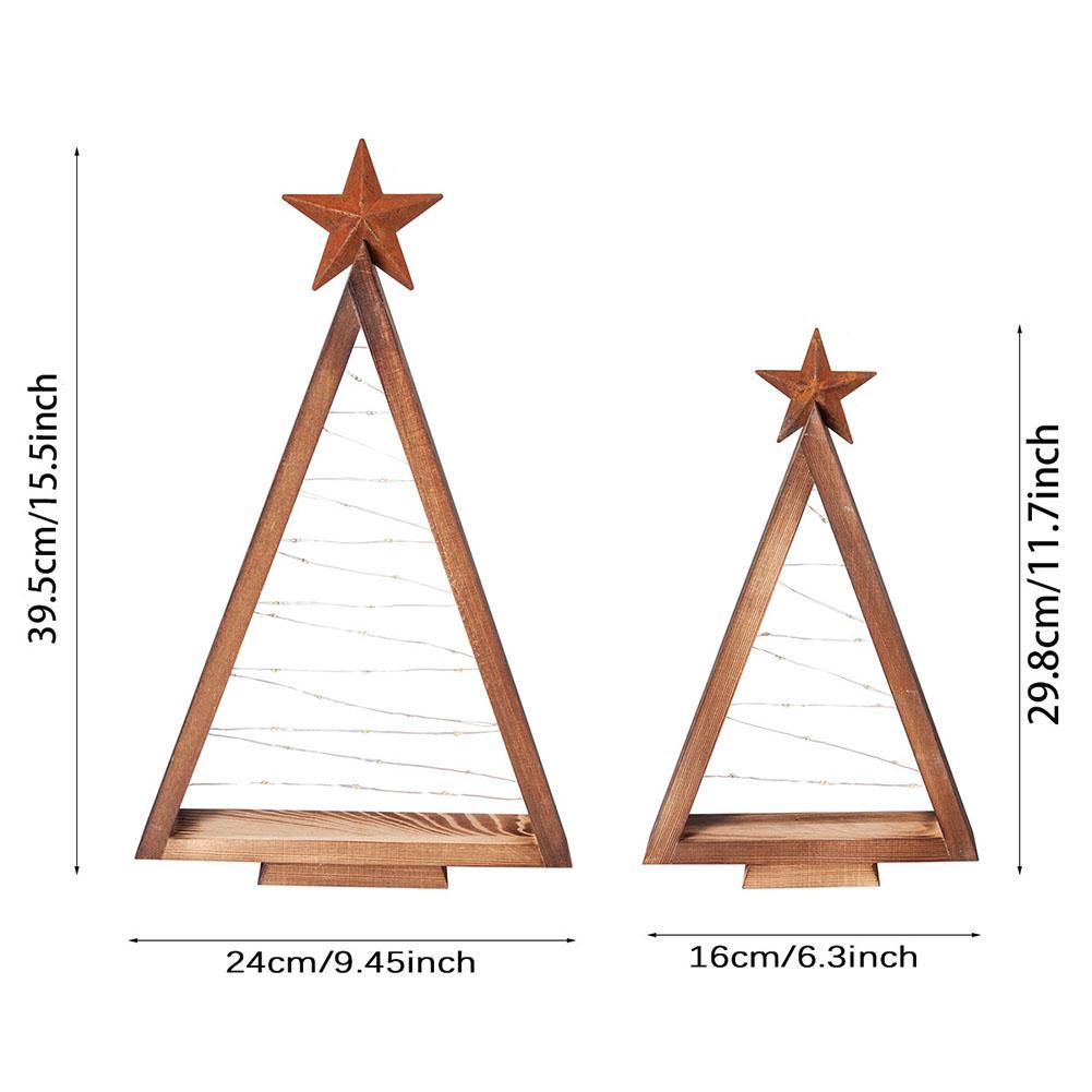 2 Stück Holz beleuchtete Weihnachtsbaum Dekoration Schmuck Kiefernholz Dreieckiger Streifen Lichterkette Heim Atmosphäre Dekoration