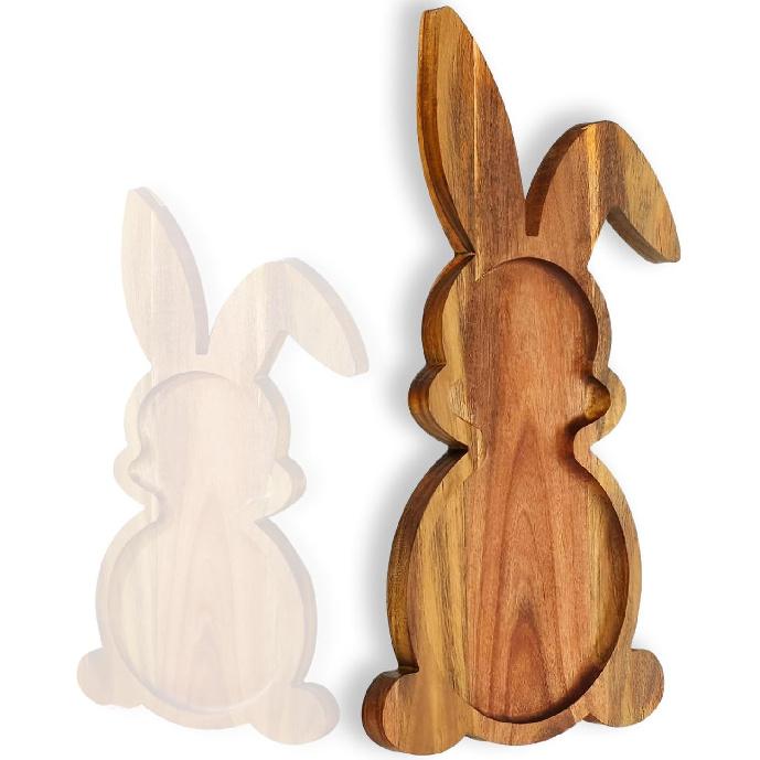 Farmhouse Bunny Serving Wood Trays (Set of 1),Nesting Rabbit-Shaped Wooden Charcuterie Serving Platters for Easter or Spring Rustic Decorative