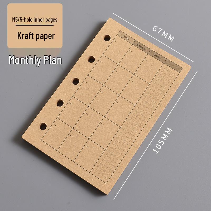 In-Stock A8 M5 Planner Refillable Loose-Leaf Inner Pages: Grid, Blank, Vertical Line, Weekly Plan, One Page Per Day, Punch-In Style.