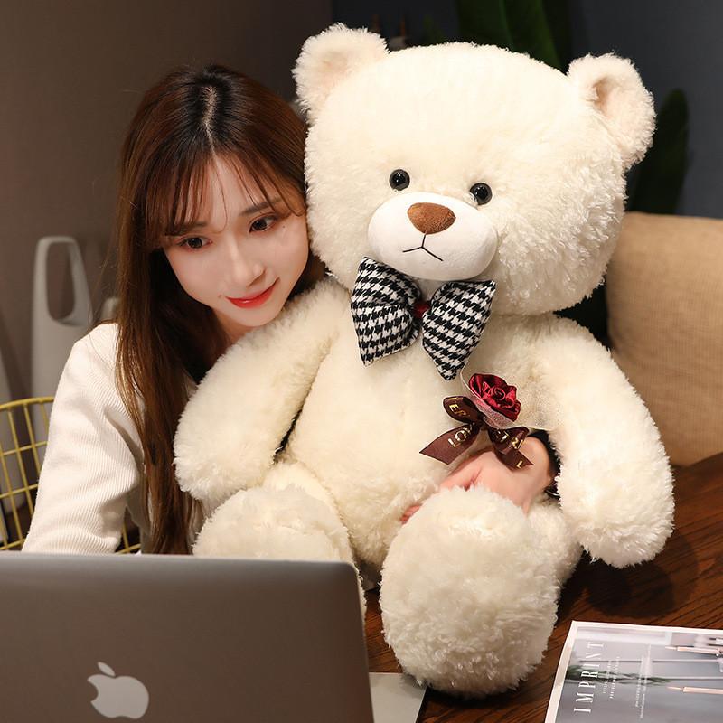 Cartoon Bear Rose Plush Toy Cute Bow Tie Send Girl Valentine Day Children Gift