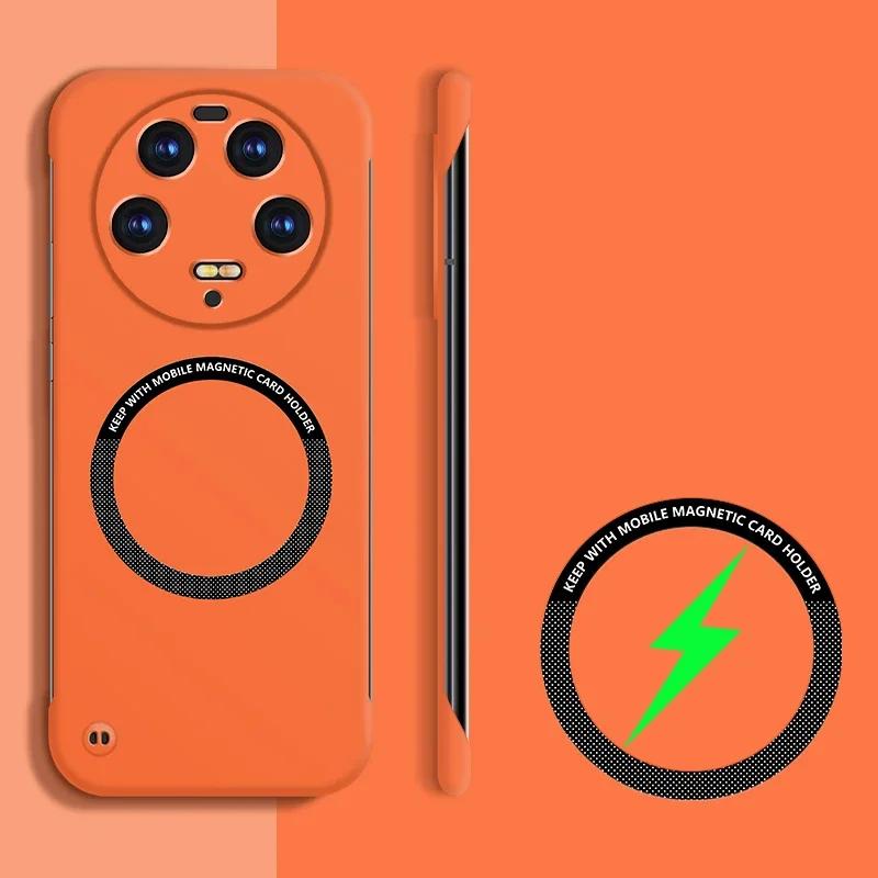 

Candy For Magsafe Магнитный безрамочный чехол для телефона Xiaomi 15 Ultra 15 Pro 14 Ultra 13 13T Pro Матовый жесткий чехол для ПК с беспроводной зарядкой Magsafe For Xiaomi 13T Pro оранжевый