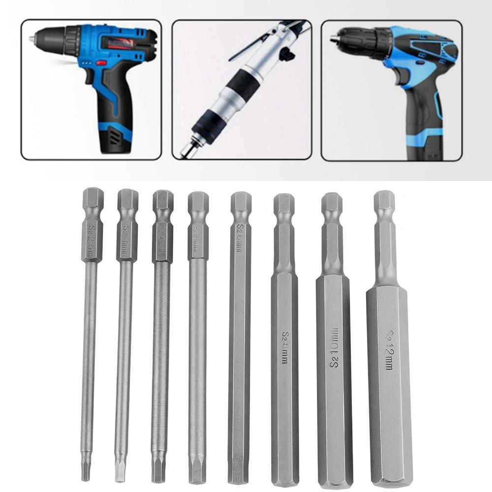 8 Pcs 100mm Length Hex Head Allen Wrench Bit Set Hex Bit Power Bits  Power Screwdriver Drill